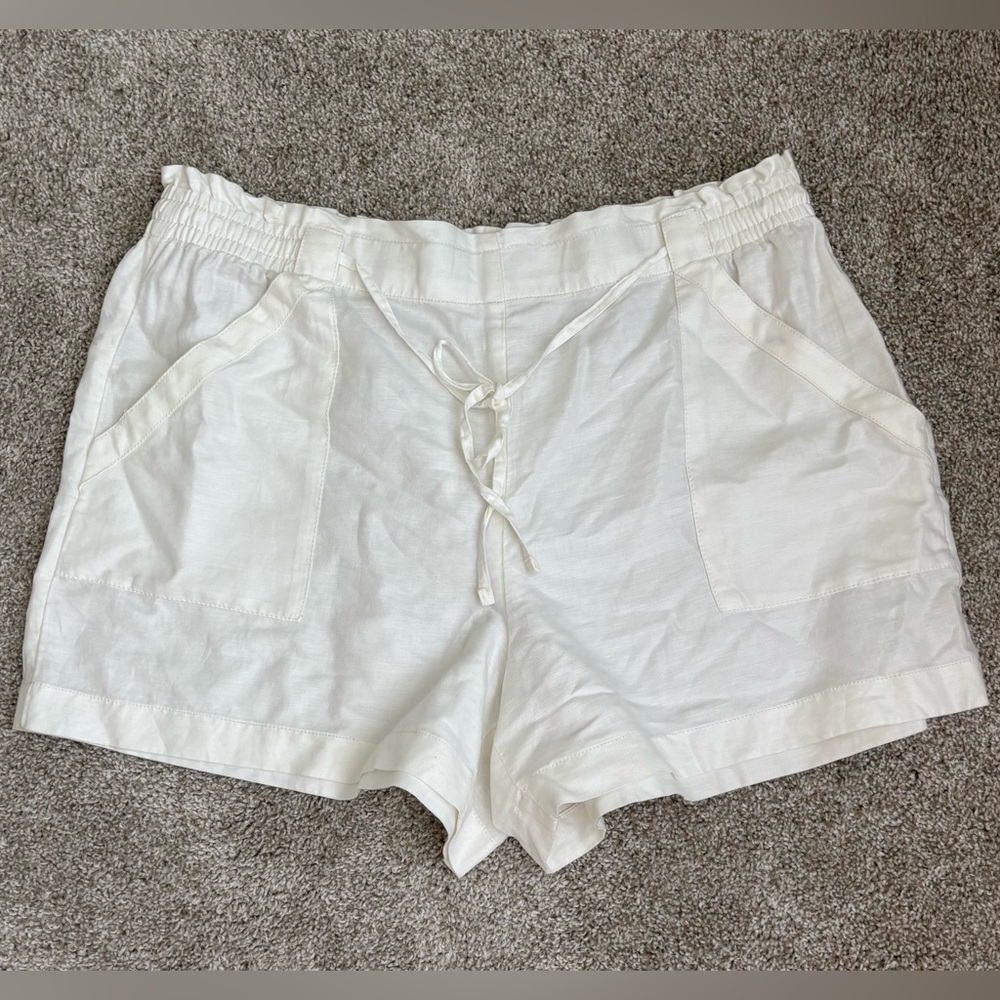 LOFT White Linen-Blend Drawstring Shorts